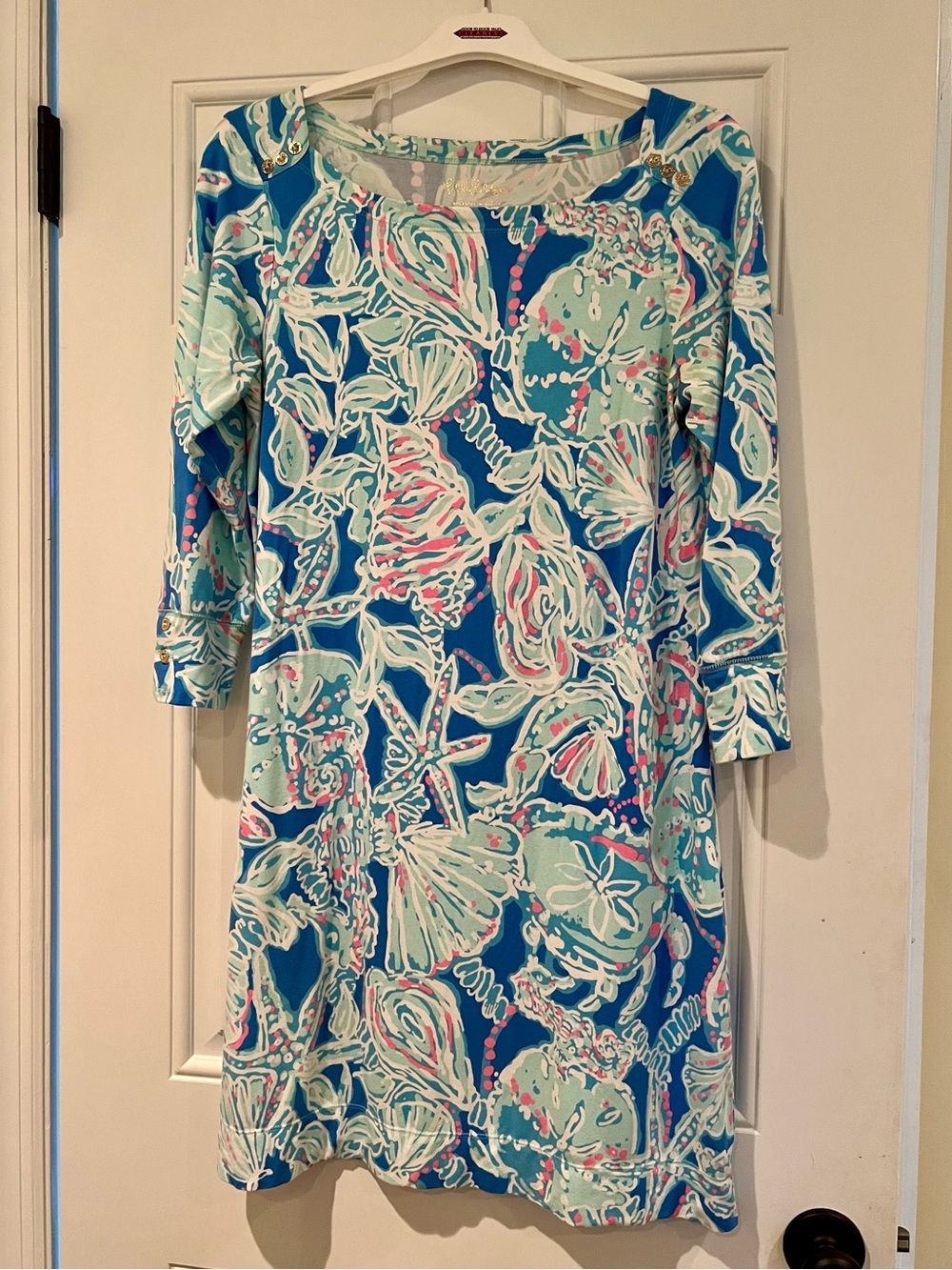 Lilly Pulitzer Blue Floral Boatneck UPF50+ Sophie Dress